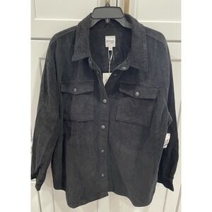 NWT Kensie Women's Black Corduroy Snap Front Jacket Shacket Coat‎ XL SI50